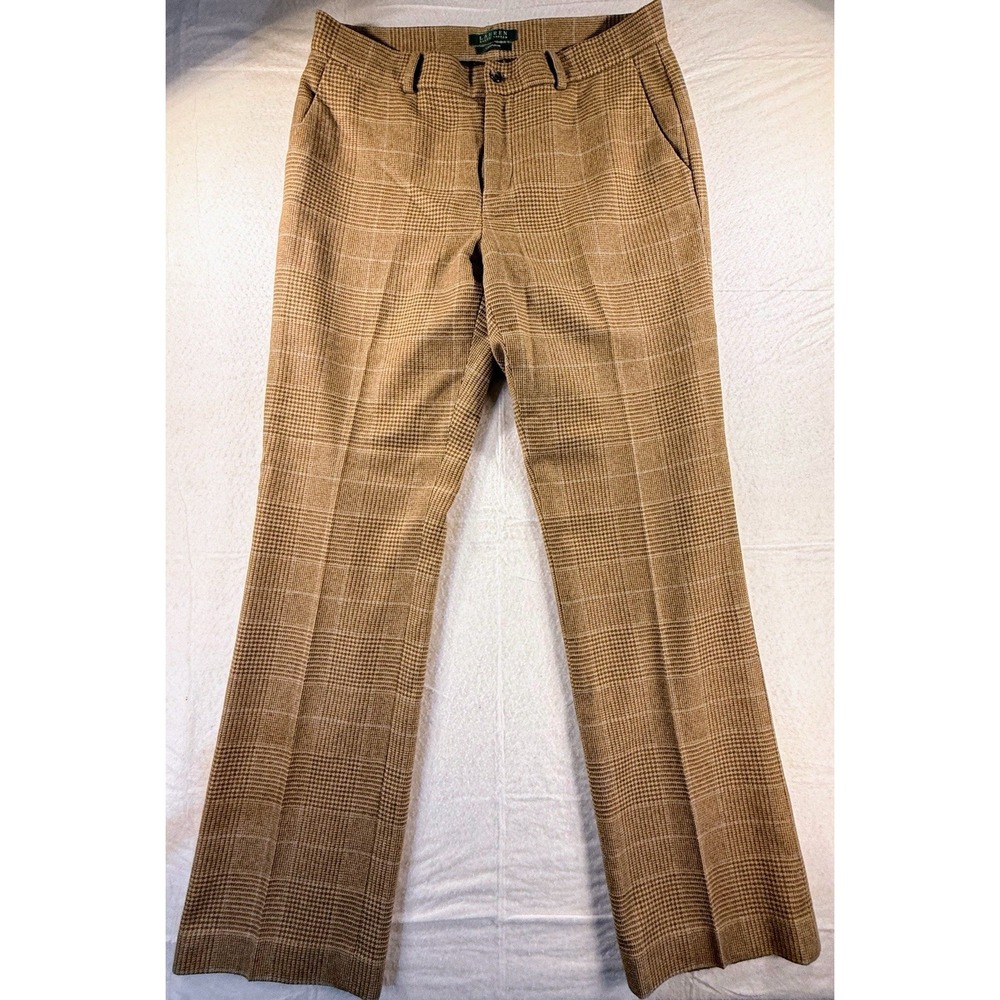 Vintage Ralph Lauren Trousers 8 Brown Wool Houndstooth Pant USA Academia Preppy